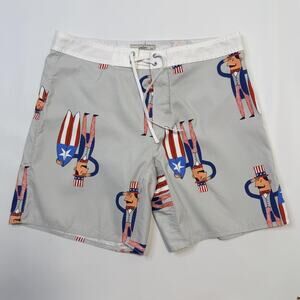 Wellen Swim Trunks Mens 36 Gray Uncle Sam USA Flag Board Shorts Made In USA